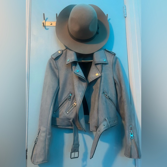 New never worn Zara vegan light blue moto jacket - Picture 1 of 7